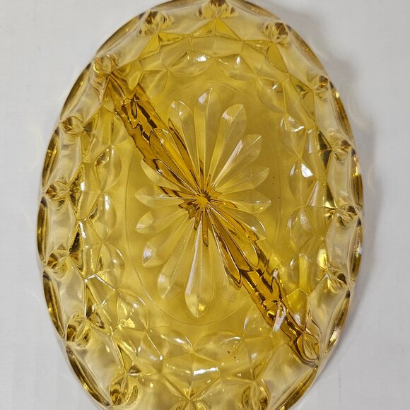 MCM Anchor Hocking Fairfield Amber Glass Oval Divided Relish Dish 7" Long - Picture 5 of 10